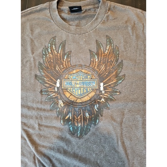 Harley Davidson Men's Brown Vtg T-Shirt Feather Thunder Mountain Sz Xl - Picture 9 of 13